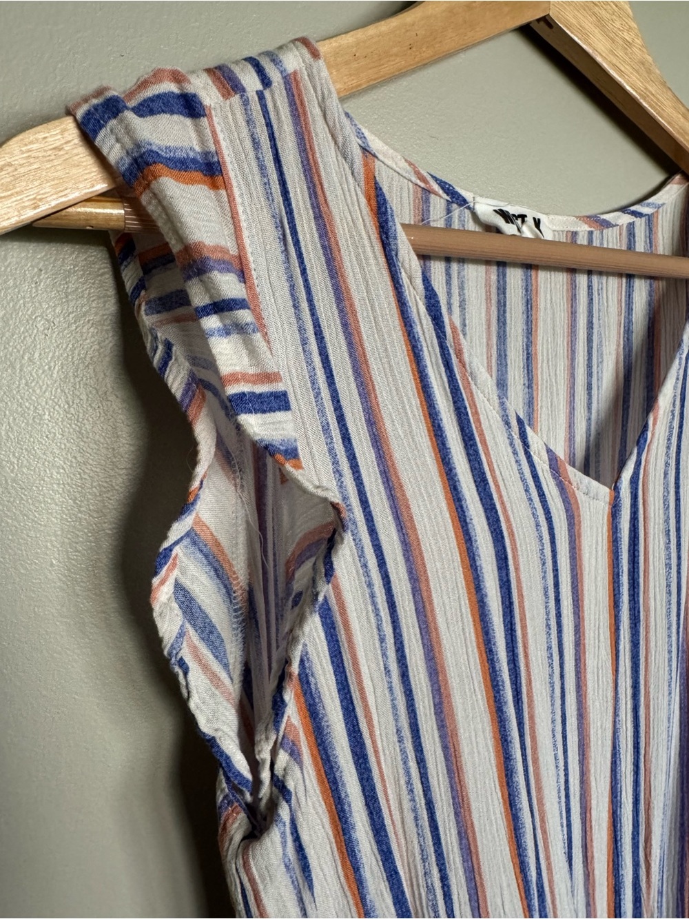 West K Striped Tie Front Tank Top Small V Neck Sleeveless Blue Orange White - Picture 3 of 10